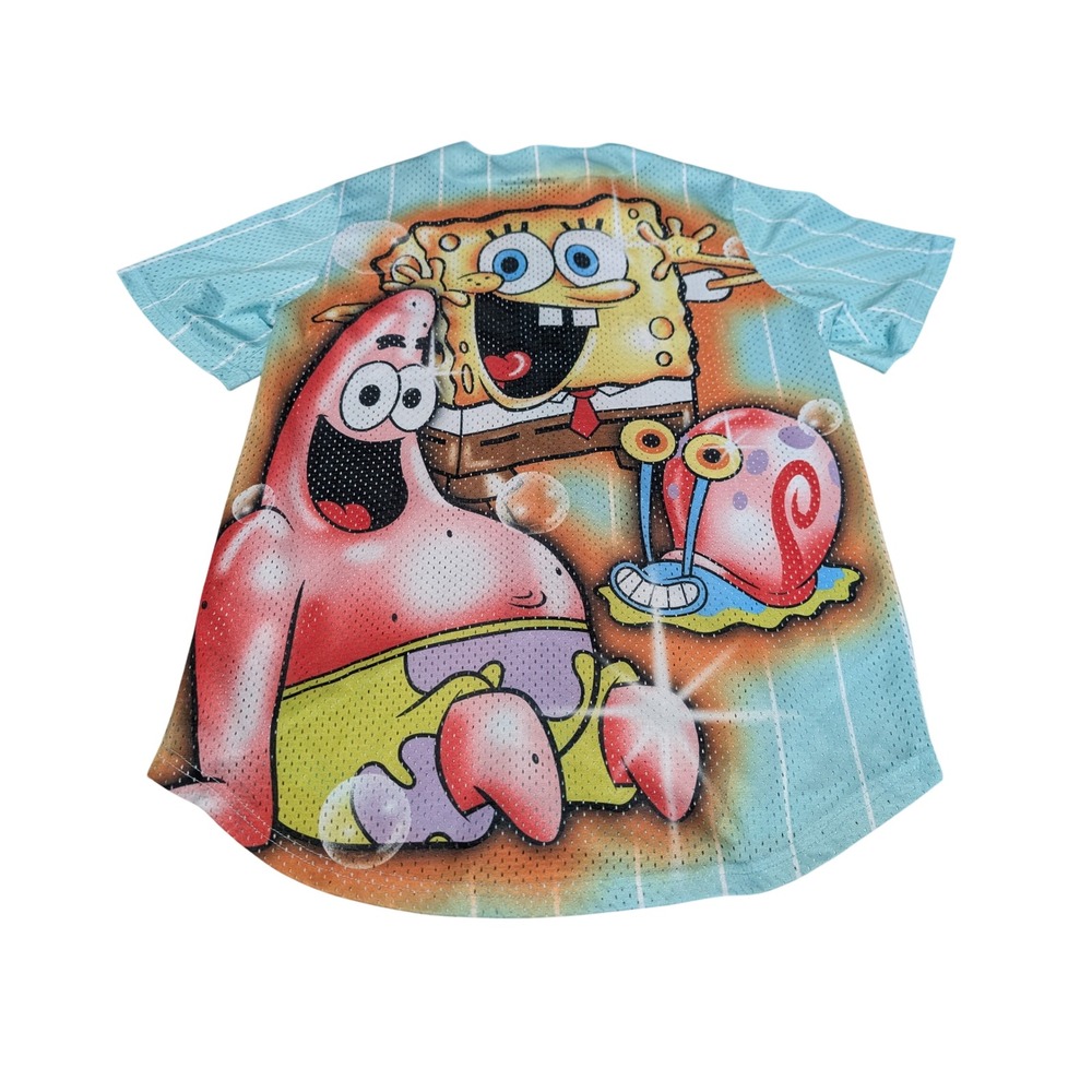 Nickelodeon Baseball Jersey Mens S Blue SpongeBob SquarePants Mesh Pinstripe 99